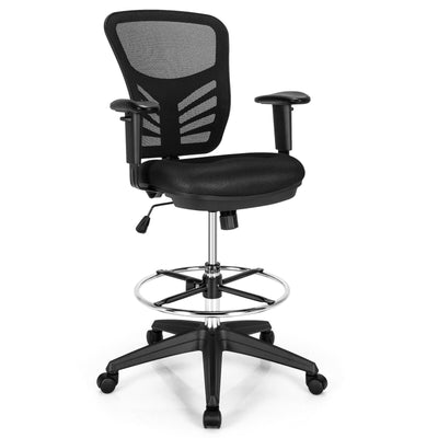 Mesh Drafting Chair Office Chair with Adjustable Armrests and Foot-Ring-Black - Relaxacare