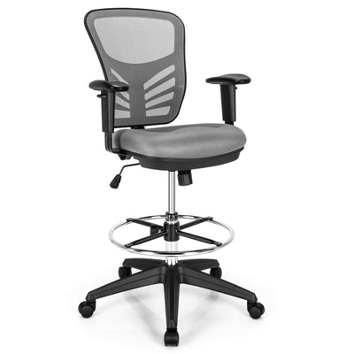 Mesh Drafting Chair Office Chair with Adjustable Armrests and Foot-Ring-Gray - Relaxacare