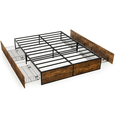 Metal Bed Frame with 4 Drawers-Full Size - Relaxacare