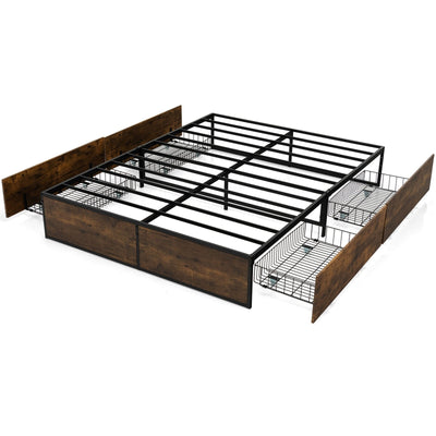 Metal Bed Frame with 4 Drawers-Queen Size - Relaxacare