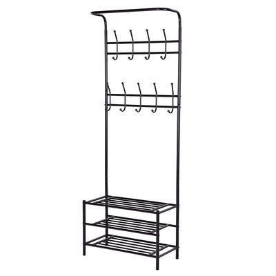 Metal Entryway Coat Hat Shoes Rack 18 Hooks Garment Rack - Relaxacare