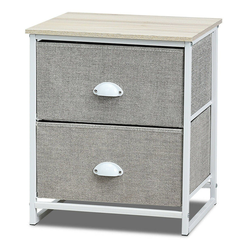 Metal Frame Nightstand Side Table Storage with 2 Drawers-Gray - Relaxacare