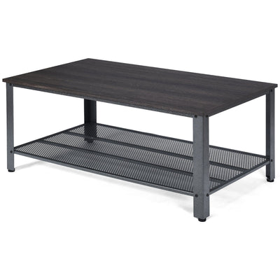 Metal Frame Wood Coffee Table Console Table with Storage Shelf-Black - Relaxacare