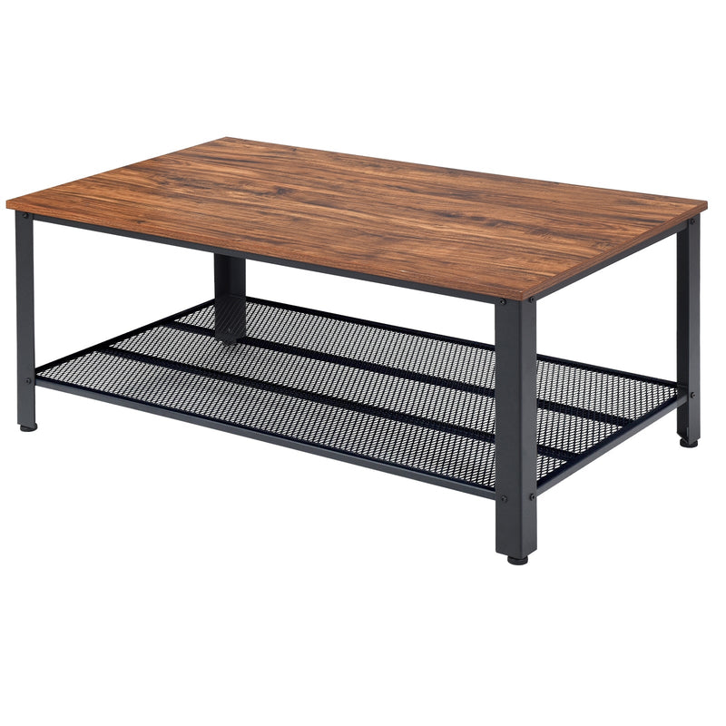 Metal Frame Wood Coffee Table Console Table with Storage Shelf-Brown - Relaxacare