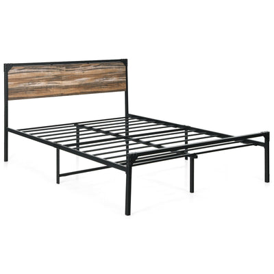 Metal Platform Bed Frame with Wooden Headboard-Full Size - Relaxacare