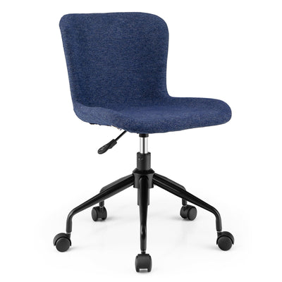 Mid Back Armless Office Chair Adjustable Swivel Linen Task Chair-Blue - Relaxacare