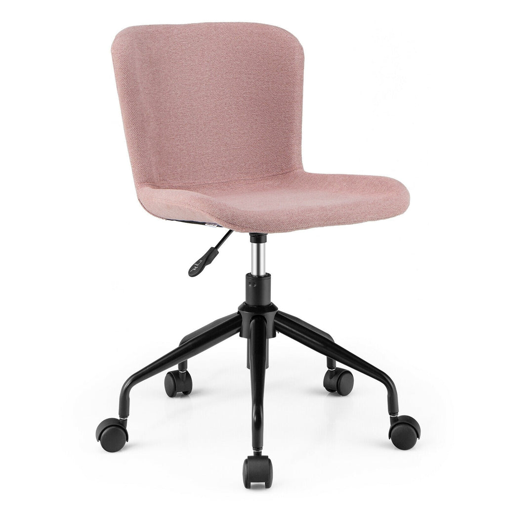 Mid Back Armless Office Chair Adjustable Swivel Linen Task Chair-Pink