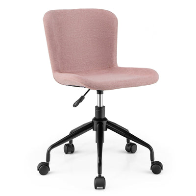 Mid Back Armless Office Chair Adjustable Swivel Linen Task Chair-Pink - Relaxacare