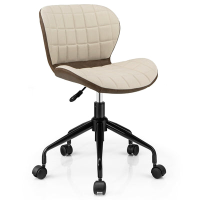 Mid Back Height Adjustable Swivel Office Chair with PU Leather-Brown - Relaxacare