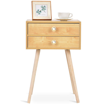 Mid Century Modern 2 Drawers Nightstand in Natural-Natural - Relaxacare