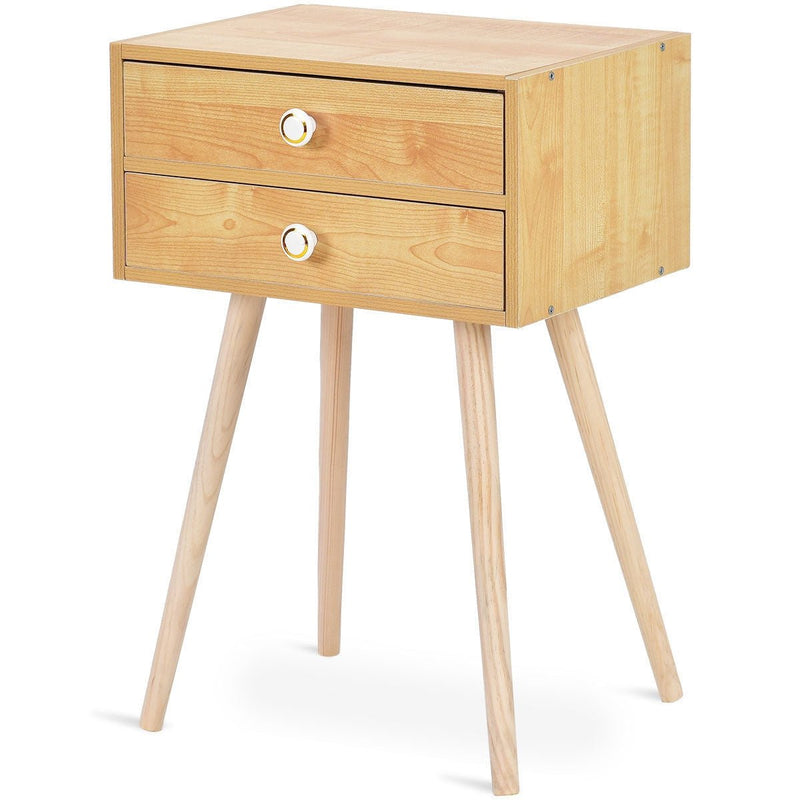 Mid Century Modern 2 Drawers Nightstand-Natural - Relaxacare