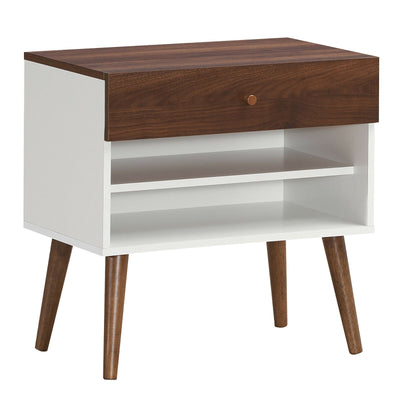 Mid-Century Nightstand with Drawer and Rubber Wood Legs - Relaxacare
