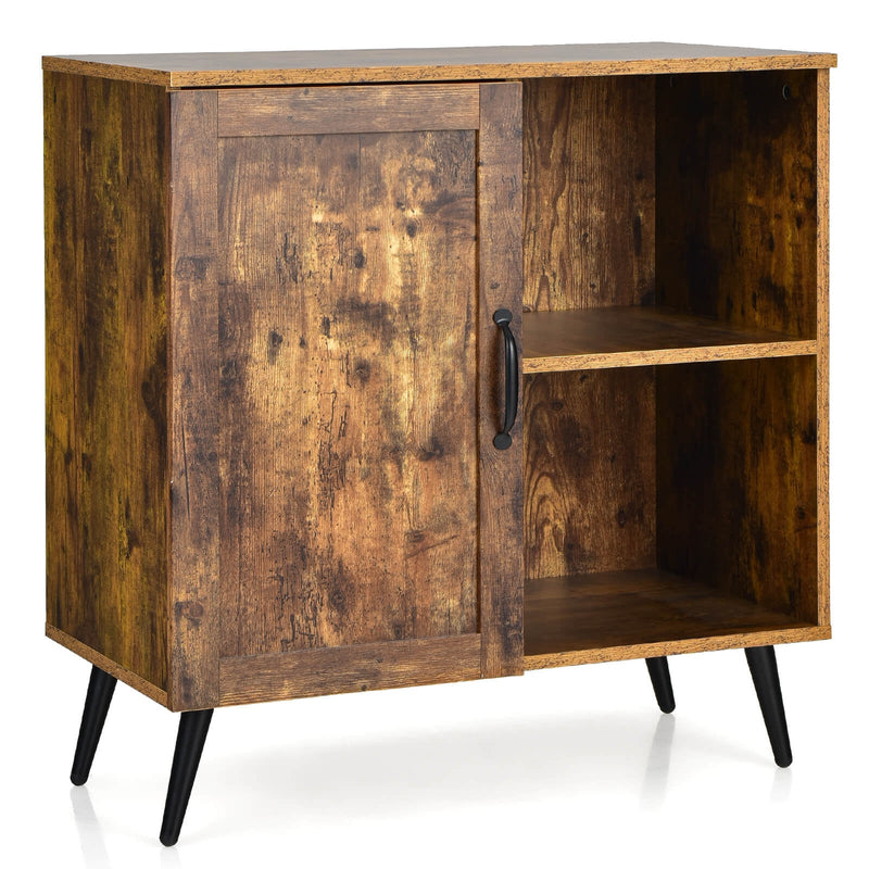 Mid-century Storage Cabinet with Single Door and Adjustable Shelves-Rustic Brown - Relaxacare