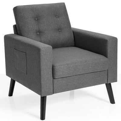 Mid-Century Upholstered Armchair Club Chair with Rubber Wood Legs-Gray - Relaxacare