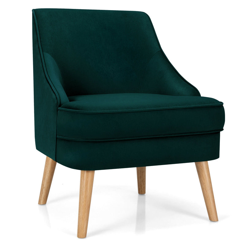 Mid Century Velvet Accent Chair with Rubber Wood Legs for Bedroom - Relaxacare