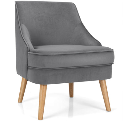 Mid Century Velvet Accent Chair with Rubber Wood Legs for Bedroom-Gray - Relaxacare
