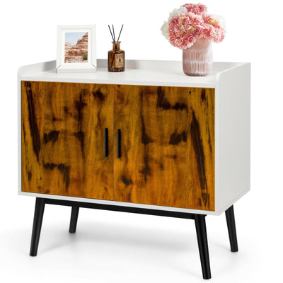 Mid-Century Wood Storage Cabinet with 2 Doors and Metal Legs for Entryway - Relaxacare