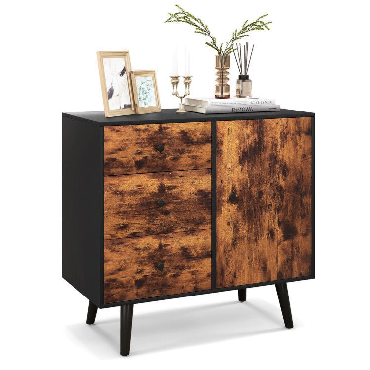 Mid-Century Wood Storage Cabinet with Door and 3 Drawers - Relaxacare
