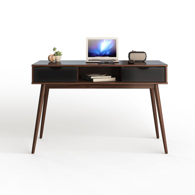 Mid Century Wooden Computer Desk with Storage Drawers-Walnut - Relaxacare