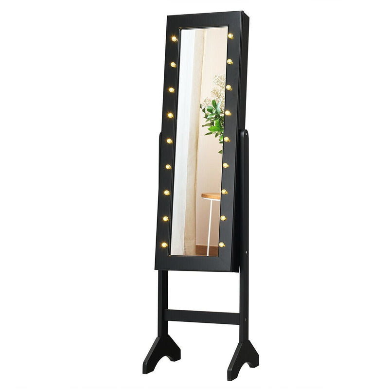 Mirrored Standing Jewelry Armoire Cabinet with LED Lights - Relaxacare