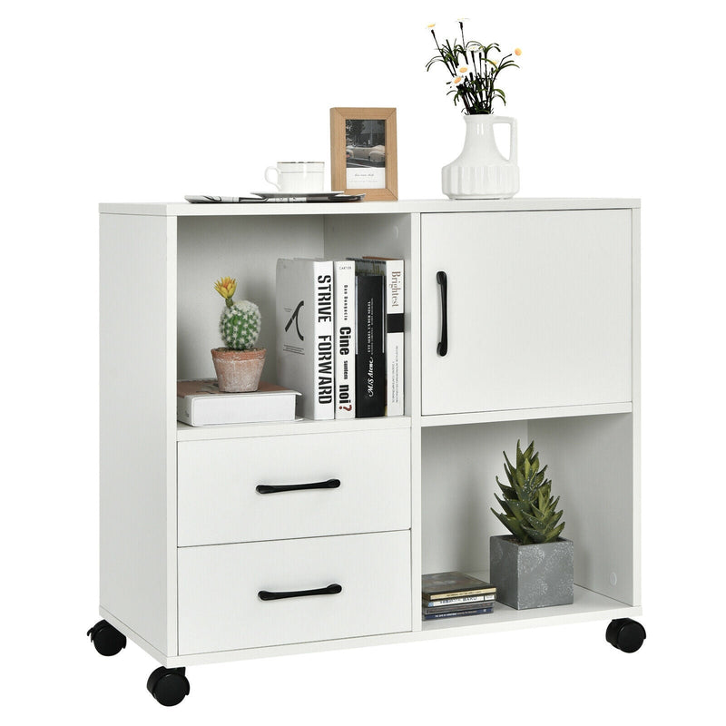 Mobile File Cabinet with Lateral Printer Stand and Storage Shelves - Relaxacare
