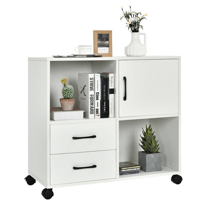 Mobile File Cabinet with Lateral Printer Stand and Storage Shelves -White - Relaxacare