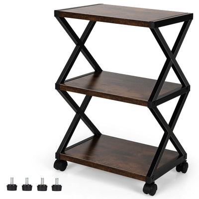 Mobile Printer Stand 3 Tier Storage Shelves Printer Cart with Pads-Coffee - Relaxacare