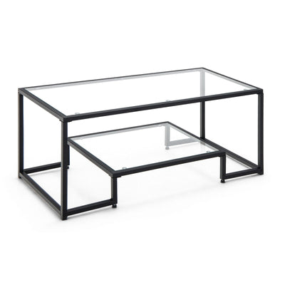 Modern 2-Tier Rectangular Coffee Table with Glass Table Top - Relaxacare
