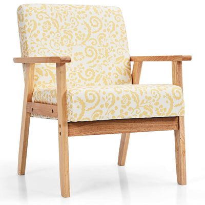 Modern Accent Armchair Fabric Lounge Chair with Rubber Wood Leg-Yellow - Relaxacare