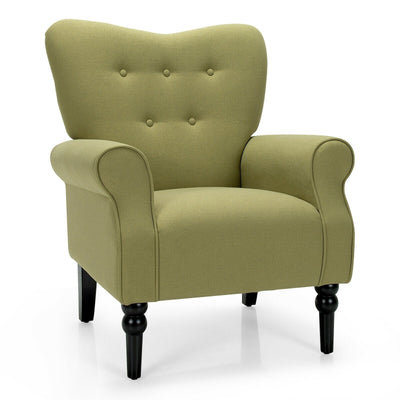 Modern Accent Chair with Tufted Backrest and Rubber Wood Avocado Legs-Green - Relaxacare