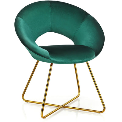 Modern Accent Velvet Dining Arm Chair with Golden Metal Legs and Soft Cushion-Dark Green - Relaxacare