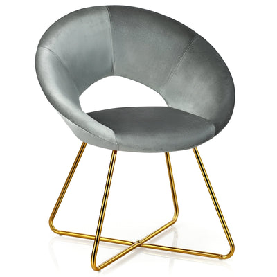 Modern Accent Velvet Dining Arm Chair with Golden Metal Legs and Soft Cushion-Gray - Relaxacare
