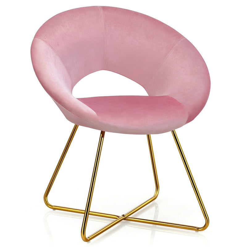 Modern Accent Velvet Dining Arm Chair with Golden Metal Legs and Soft Cushion-Pink - Relaxacare