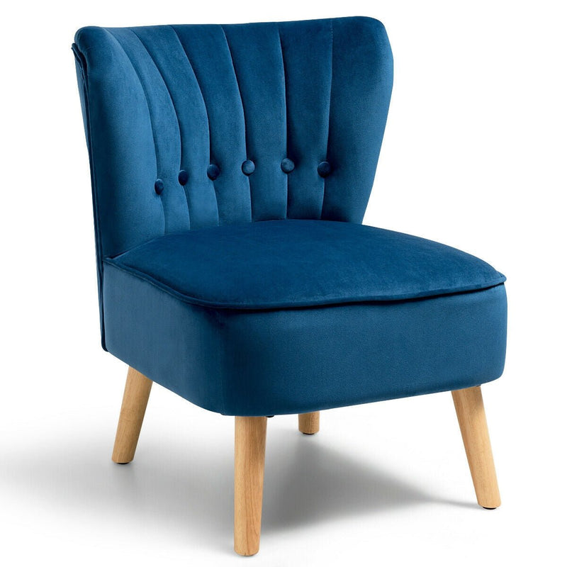 Modern Armless Velvet Accent Chair with Button Tufted and Wood Legs - Relaxacare
