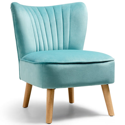 Modern Armless Velvet Accent Chair with Wood Legs-Green - Relaxacare