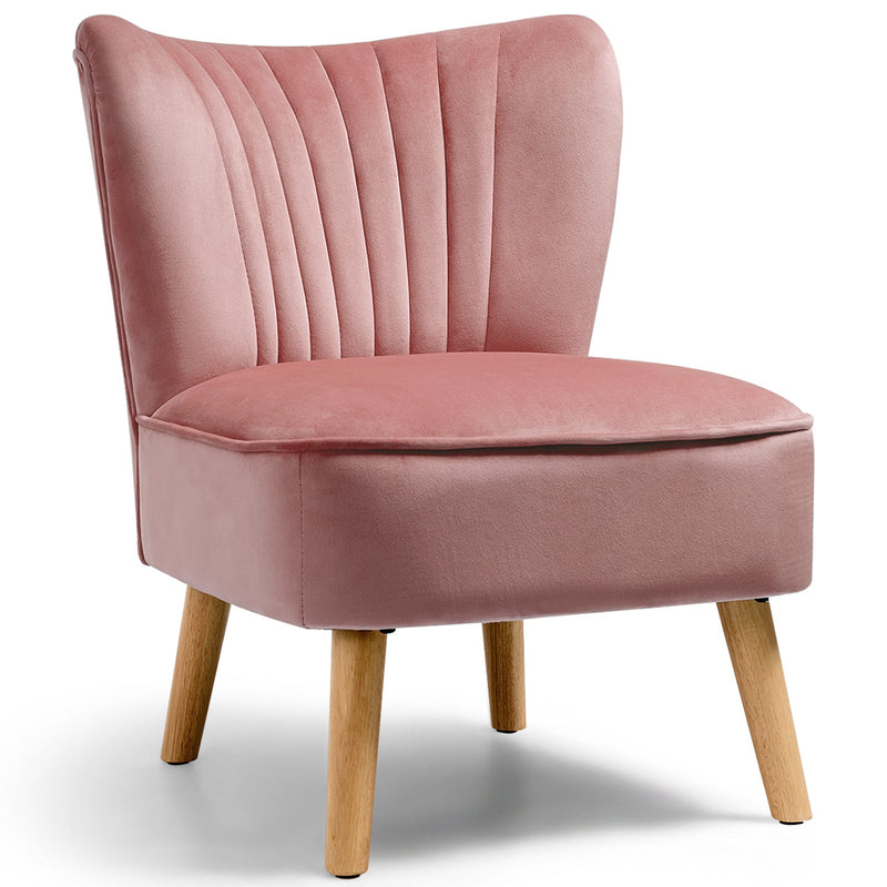 Modern Armless Velvet Accent Chair with Wood Legs-Pink - Relaxacare