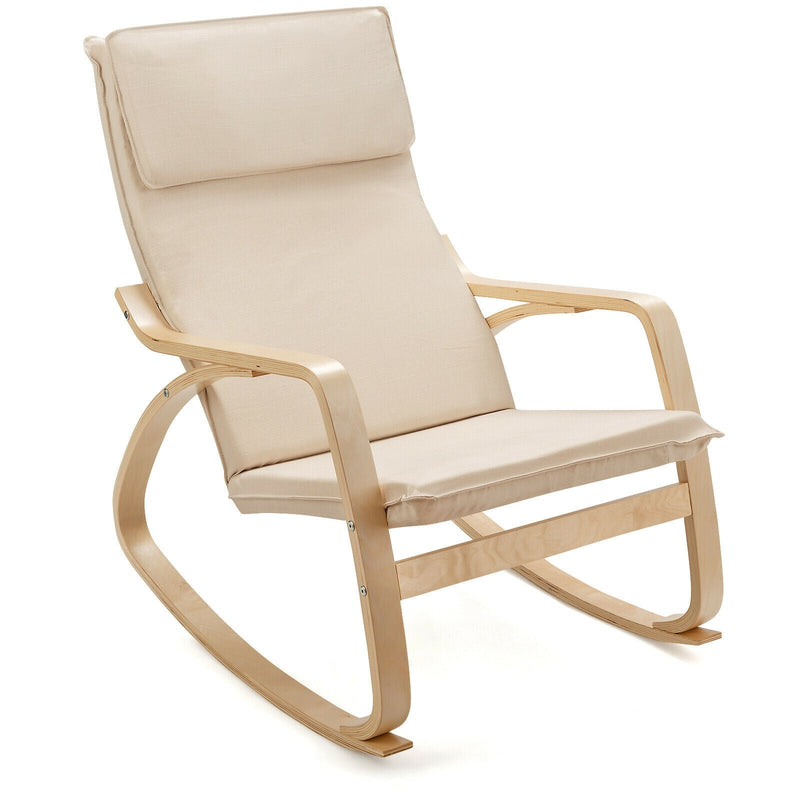 Modern Bentwood Rocking Chair Fabric Upholstered Relax Rocker Lounge Chair-Beige - Relaxacare