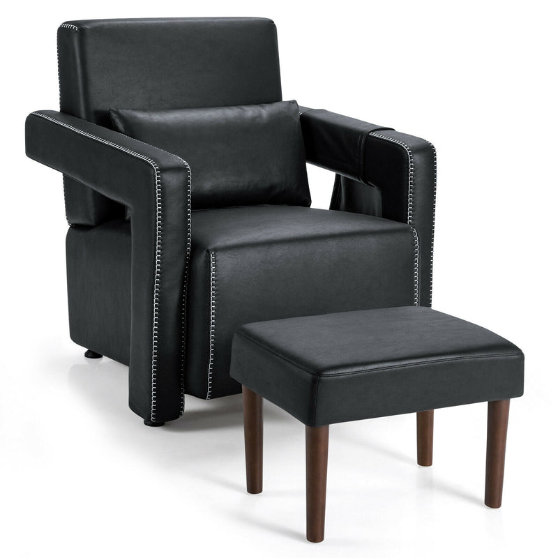 Modern Berber Fleece Accent Chair with Ottoman and Waist Pillow for Living Room - Relaxacare
