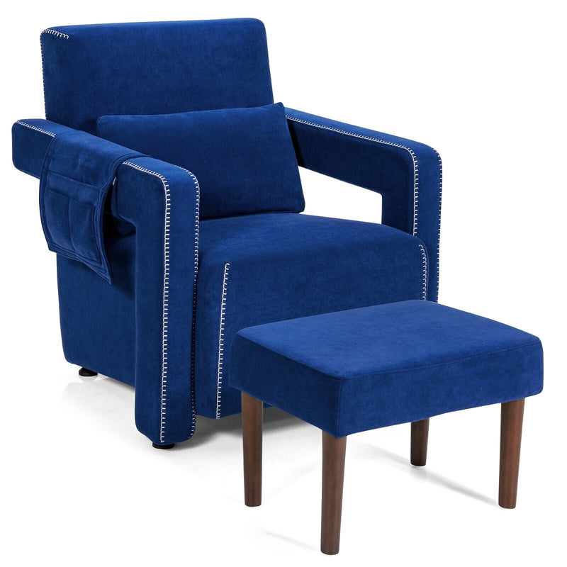 Modern Berber Fleece Single Sofa Chair with Ottoman and Waist Pillow-Blue - Relaxacare
