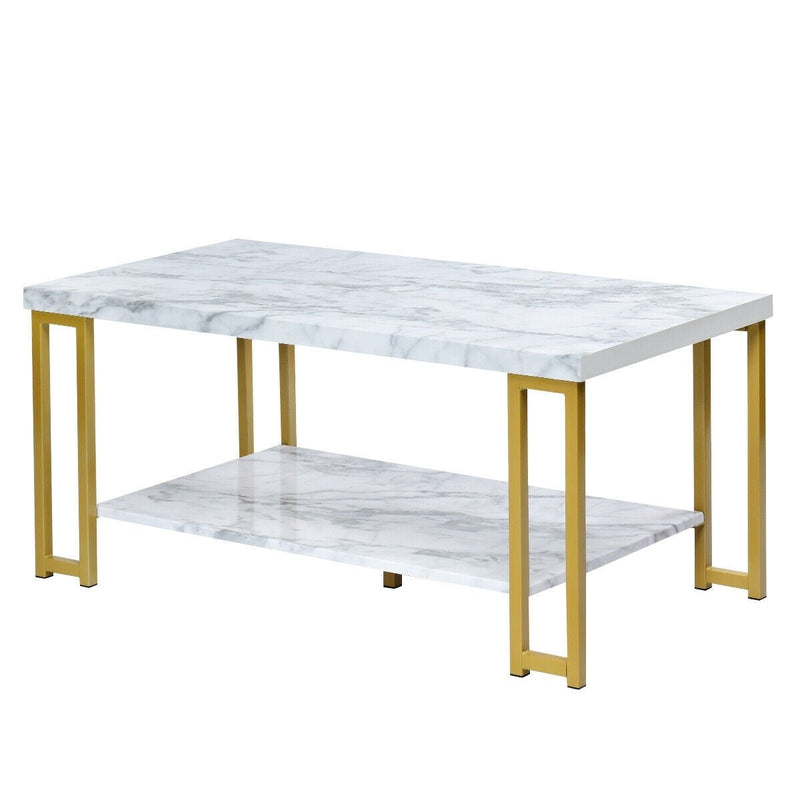 Modern Coffee Table Faux Marble Top Accent Cocktail Table - Relaxacare