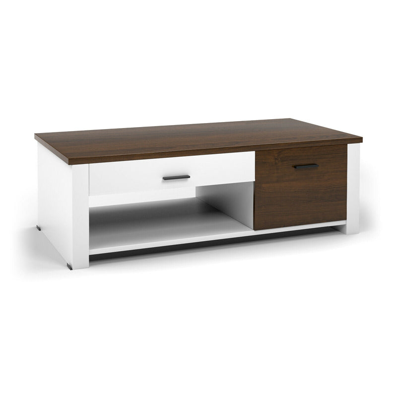 Modern Coffee Table with Front Back Drawers and Compartments for Living Room - Relaxacare