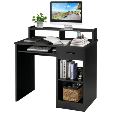 Modern Executive Desk Writing Table with 2-Tier Storage Shelves-Black - Relaxacare