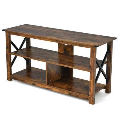 Modern Farmhouse TV Stand Entertainment Center for TV's up to 55-Inch with Open Shelves-Brown - Relaxacare