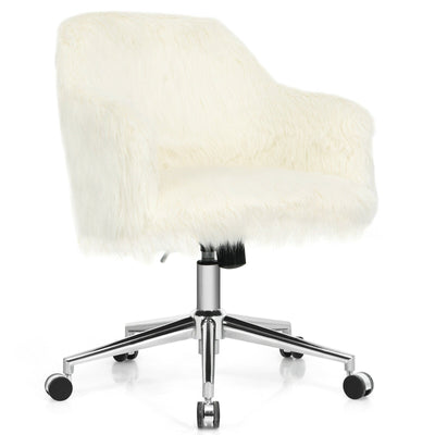 Modern Fluffy Faux Fur Vanity Office Chair for Teens Girls-Beige - Relaxacare