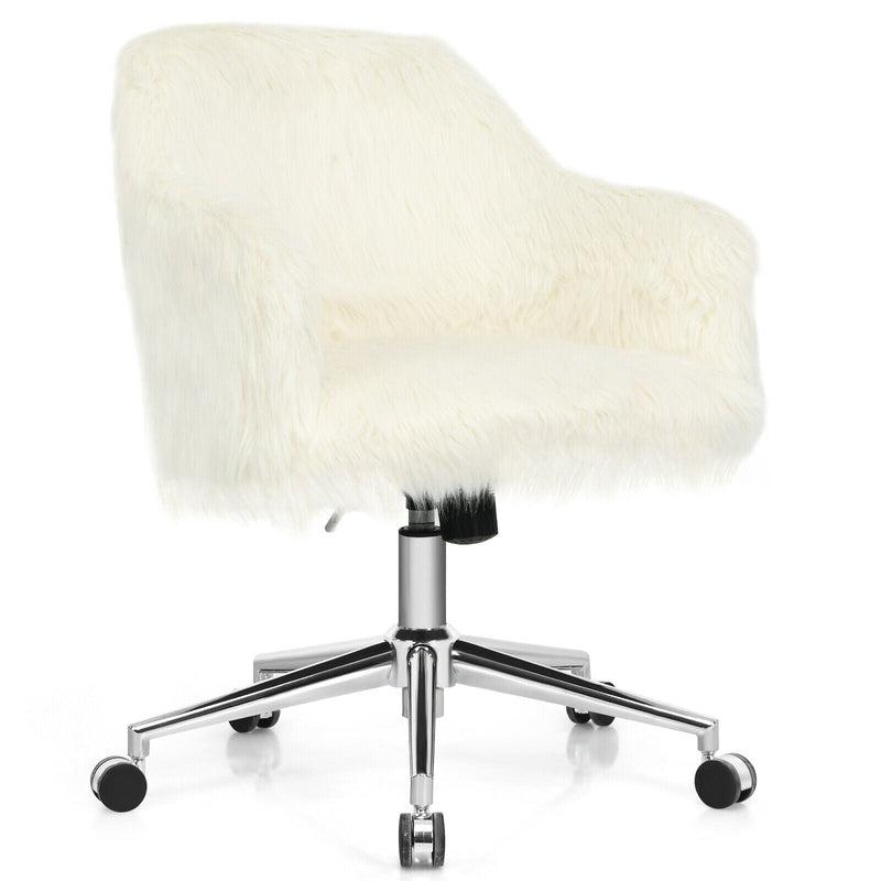 Modern Fluffy Faux Fur Vanity Office Chair for Teens Girls-Beige - Relaxacare