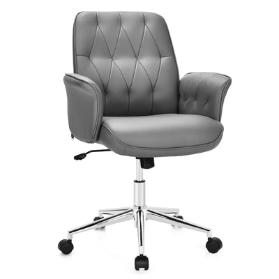 Modern Home Office Leisure Chair PU Leather Adjustable Swivel with Armrest-Gray - Relaxacare