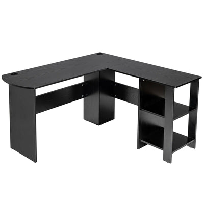 Modern L-Shaped Computer Desk with Shelves-Black - Relaxacare