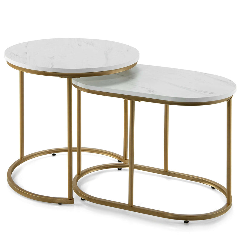 Modern Marble Look Stacking Nesting Coffee Table Set - Relaxacare