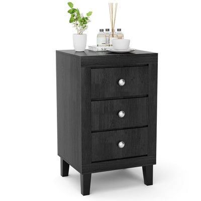 Modern Nightstand with 3 Drawers for Bedroom Living Room-Black - Relaxacare
