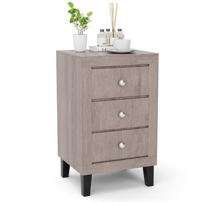 Modern Nightstand with 3 Drawers for Bedroom Living Room-Gray - Relaxacare